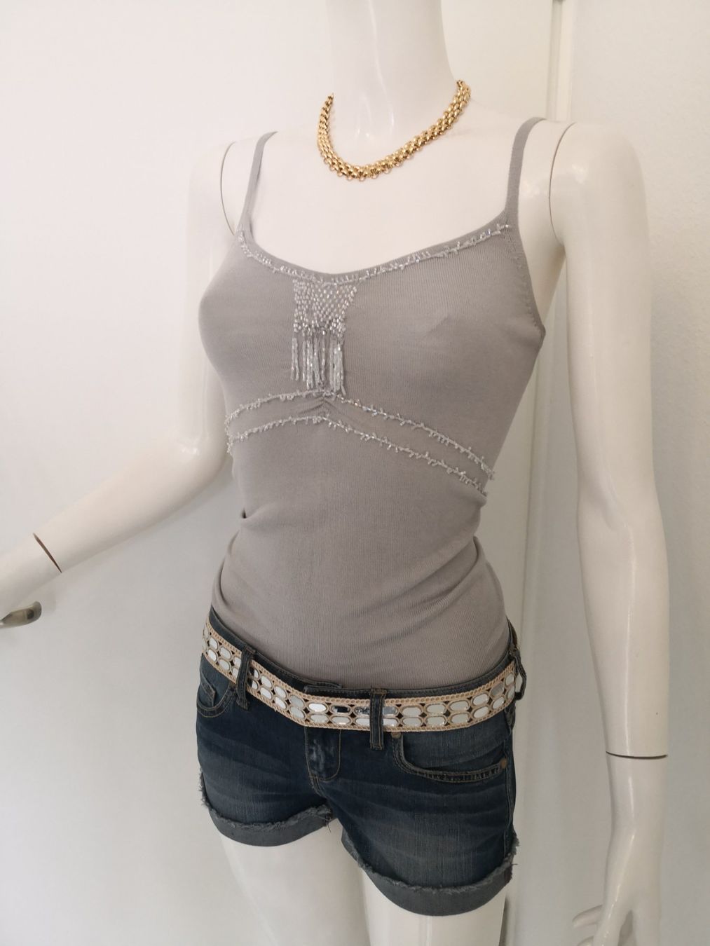 Mango Top: 🤩MANGO STRICK-TOP GRAU MIT PERLEN – Nuovo (secondo la descrizione) da Olten venduto da Naja-Twins-Twins 5