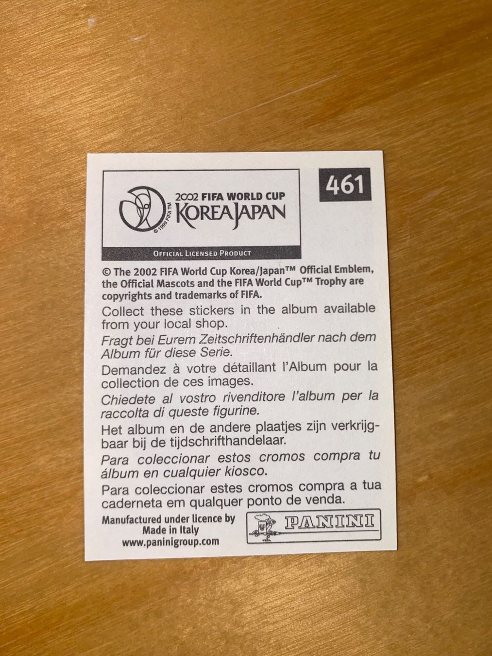 Panini Carte collezionabili: Panini WM 2002 - Cannavaro - 461 – Nuovo (secondo la descrizione) da Unterlunkhofen venduto da PaniNicola 1