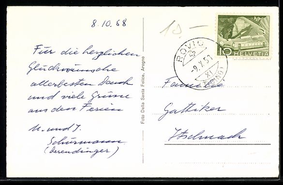 Ansichtskarten: AK Rovio, Teilansicht mit Kirche, 1958 – Gebraucht aus Berlin von bartko-reher 1
