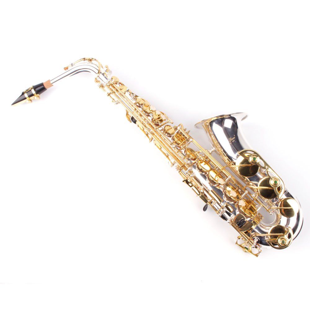 Karl Glaser Strumenti musicali: Alt Saxophon versilbert + Messingklappen, mit Koffer, NEU – Nuovo e nell'imballaggio originale da Lostallo venduto da Guddah78