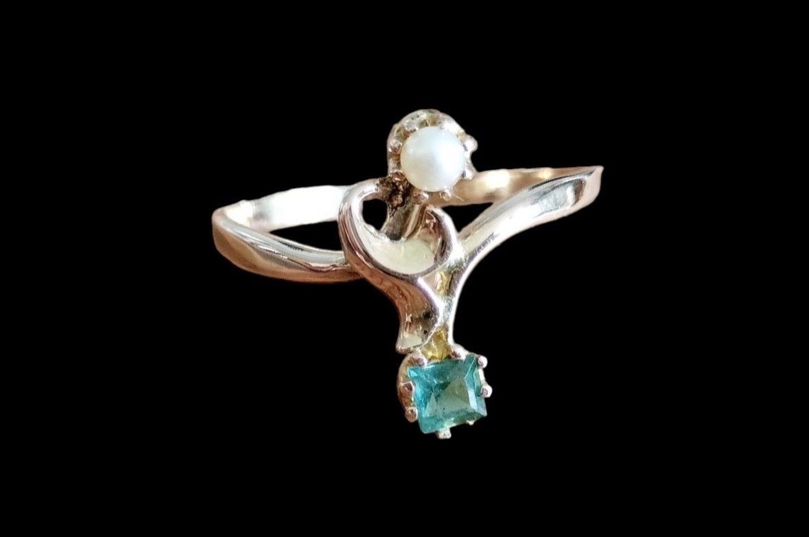 Anelli: Jugendstil 585 Rosegold Ring mit Smaragd & Perle – Usato da Bätterkinden venduto da peacelover_fili