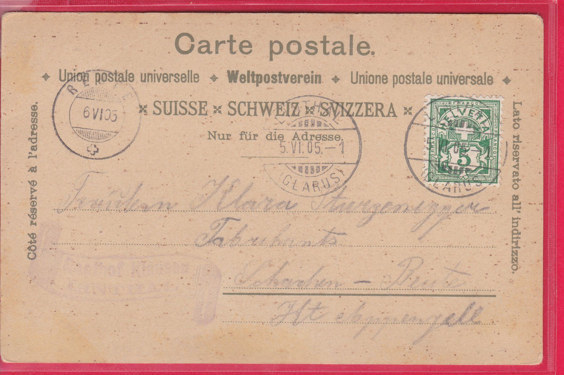 Cartoline postali: GRUSS AUS LINTTHAL, 5.6.1905 – Usato da Oberrieden venduto da Gebirgsstelze 1