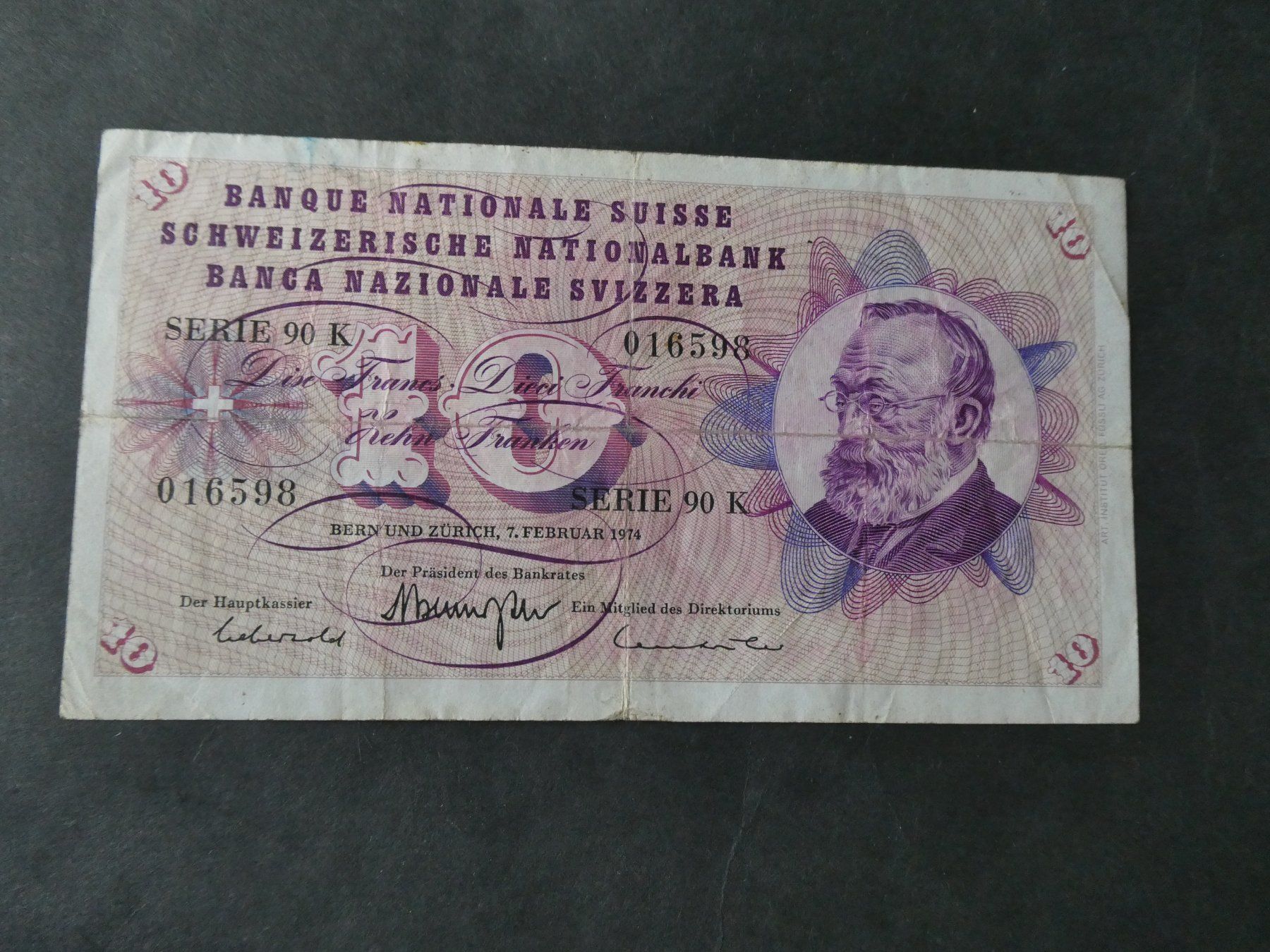 Banconote: Schweiz 1974,  10 Franken – Usato da Hinterforst venduto da Rohusri