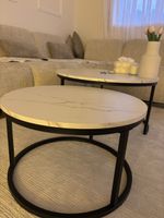 Couchtisch Tisch Marmoroptik rund schwarz grau gebraucht