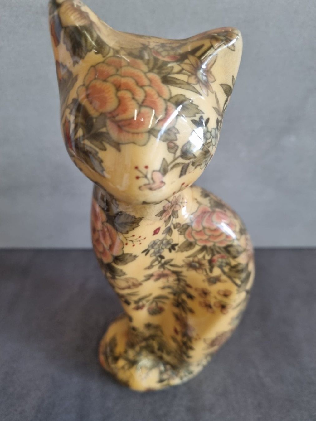Statuette: Blumen-Katze Patchwork aus Keramik, Höhe 27 cm – Usato da Lenzburg venduto da freedomky 2