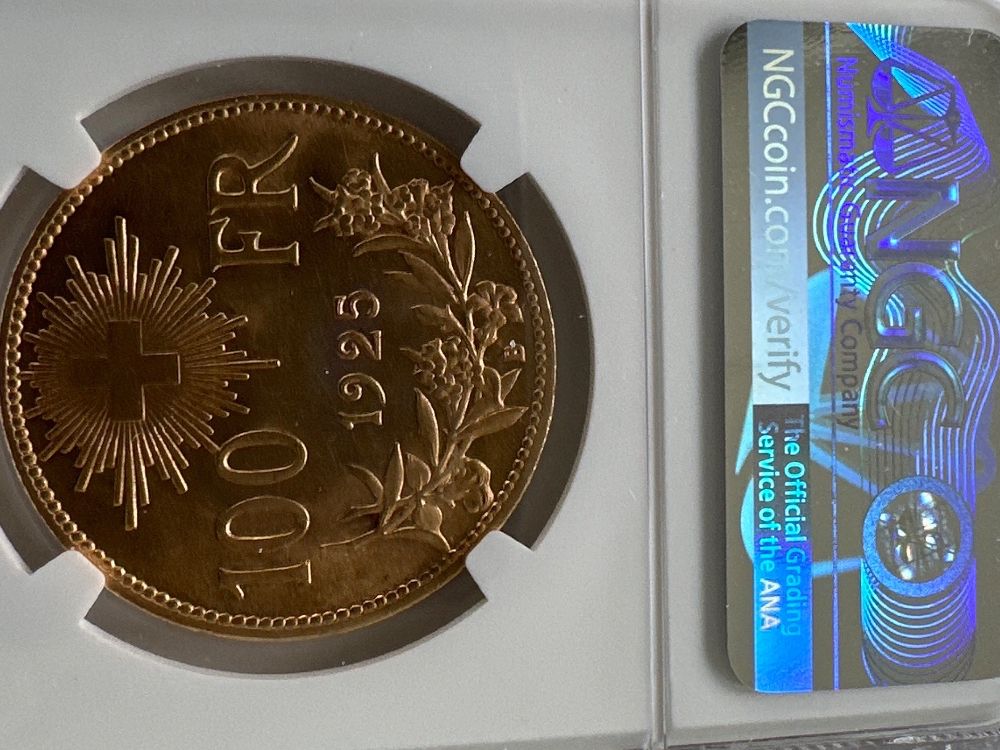 Tutti le monete: 1925B Vreneli, 100Fr, G100F, MS62, stgl – Usato da Erlach venduto da gubbe1 4