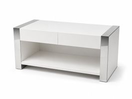 Weisse Konsole mit zwei Schubladen und Chromdetails