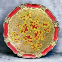 Plateau rond florentin vintage rouge et or Florentia Italie