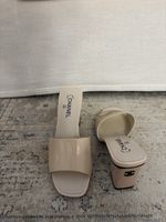 Dupe Mules in Patent Beige 