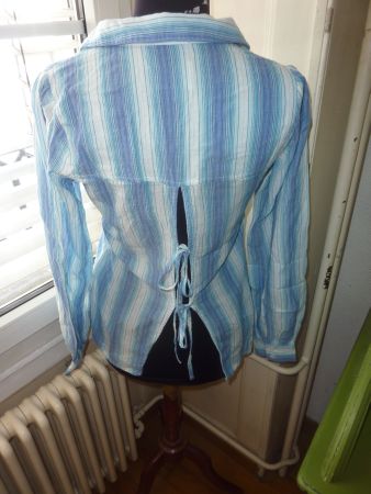 chemisier à rayures bleu dos légèrement ouvert M BDG femme