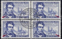 60 Viererblock Stempel ZH-Wollishofen, div. Korrekturzähne
