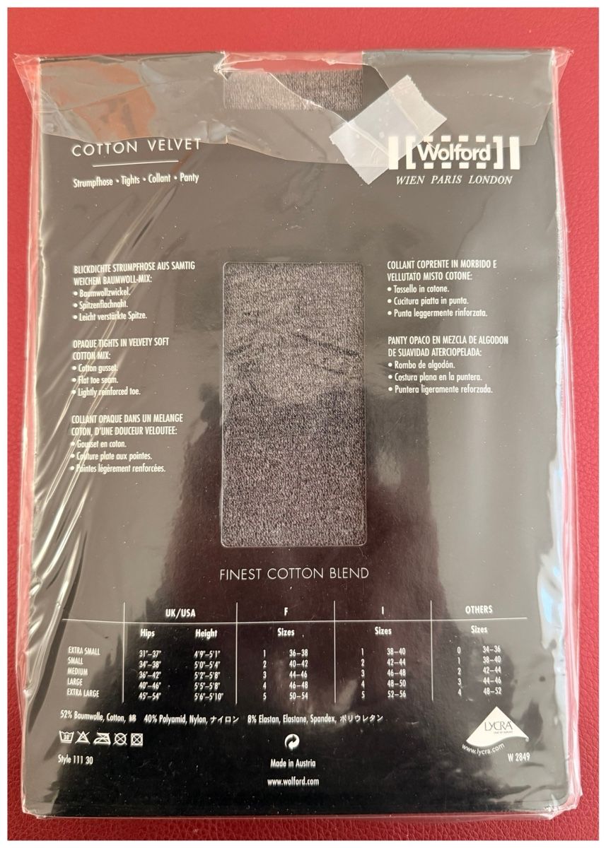 Wolford Strümpfe & Strumpfhosen: Wolford Cotton Velvet Tights Strumpfhose - Large - Grau – Neu und originalverpackt aus Schlieren von RoPue 1