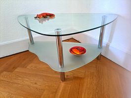 Table basse élégante en verre et chrome, 2 niveaux 100x50x47