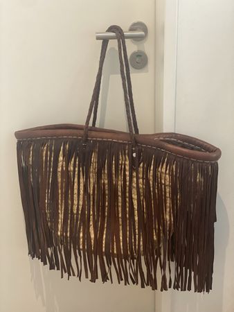 Stroh-/Ledertasche mit Fransen