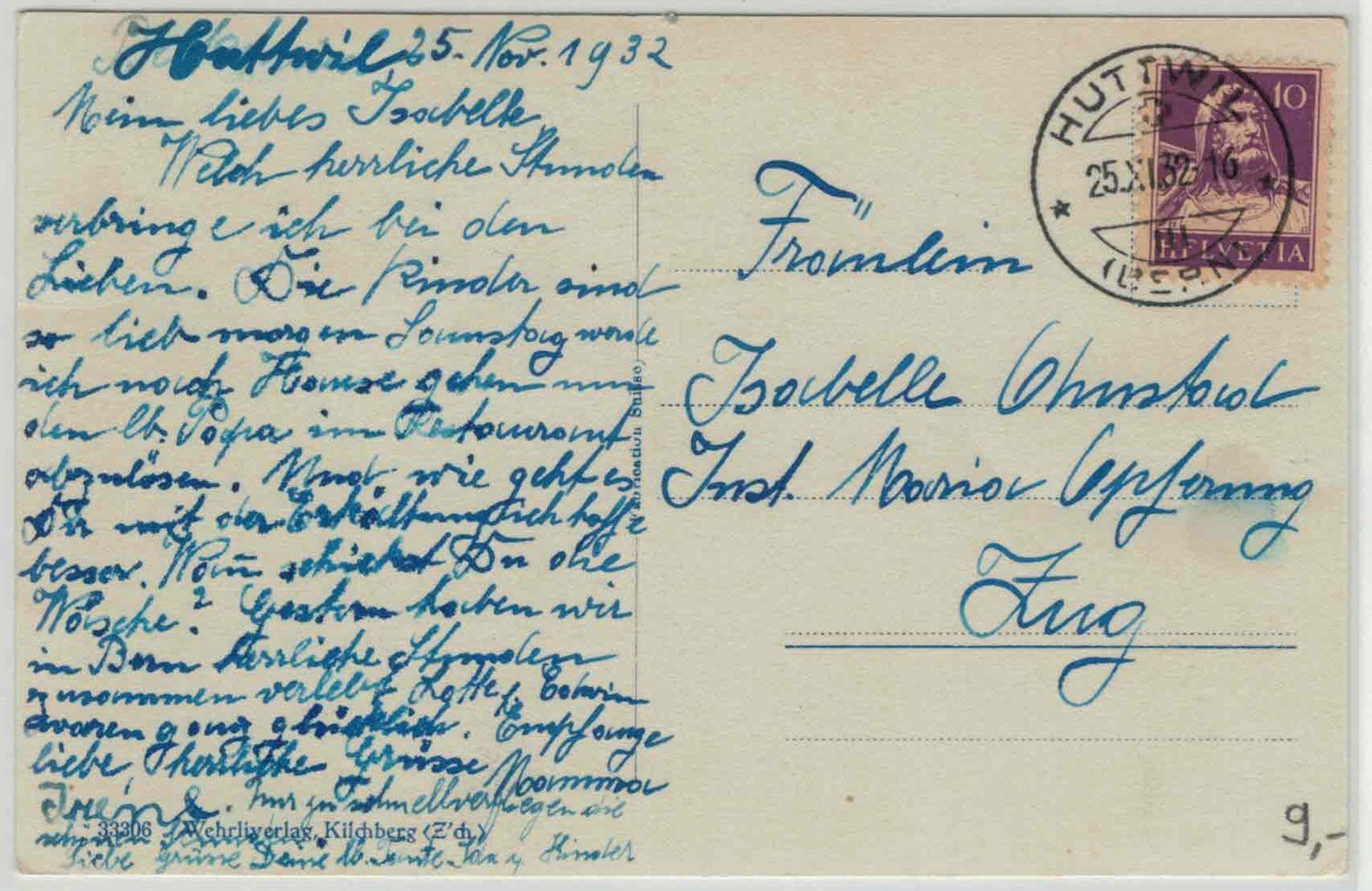 Cartoline postali: BE 343 HUTTWIL 1932 – Usato da Fribourg venduto da phi_vb2m 1