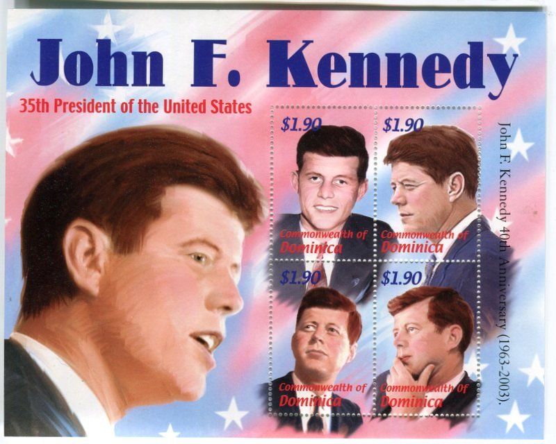 Tutti i francobolli: Block "John F. Kennedy". Dominica – Nuovo e nell'imballaggio originale da Basel venduto da Butsch5