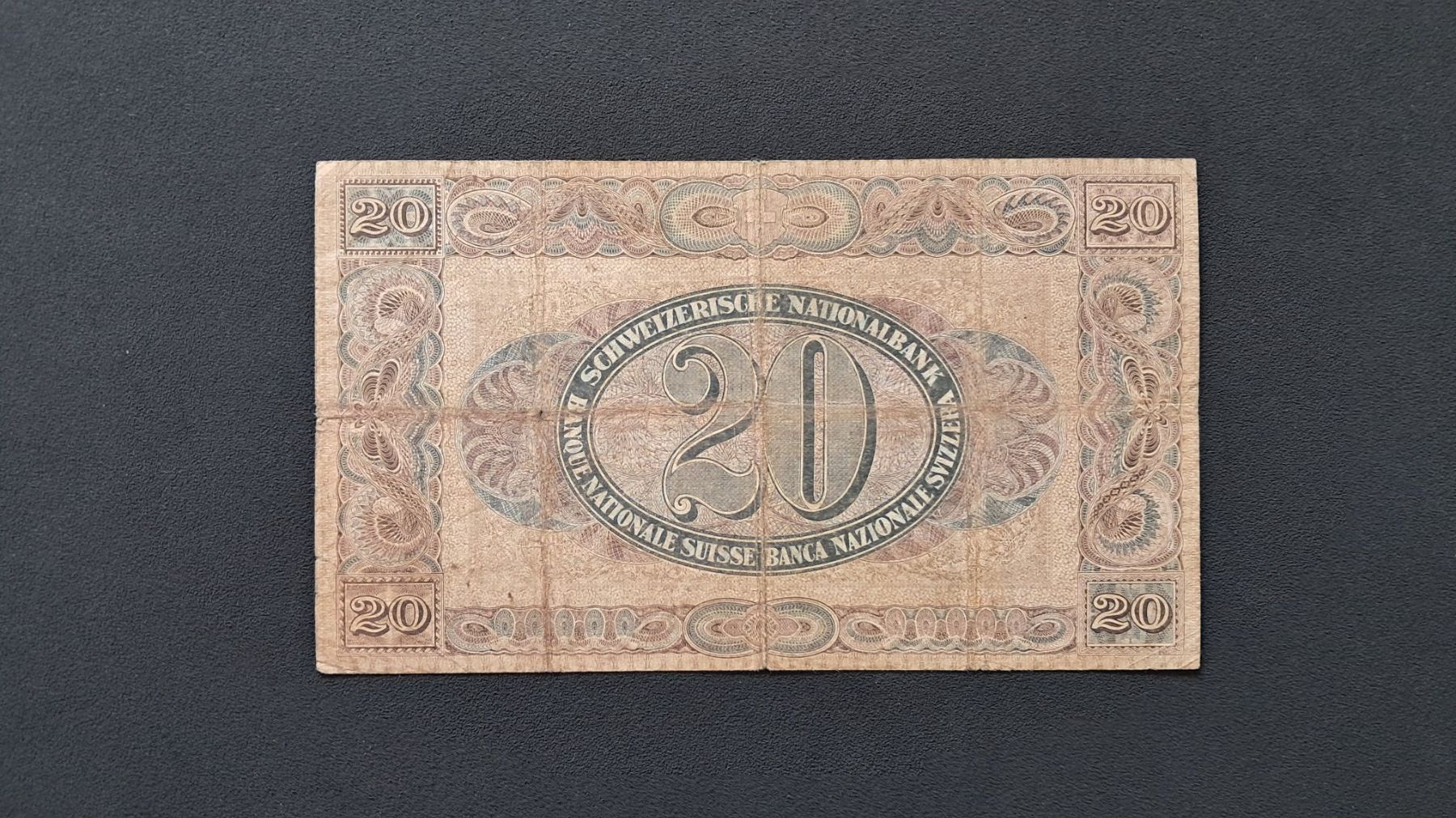 Banknoten: Schweiz 20 Franken 1927 – Gebraucht aus Lufingen von E-Auktion 1