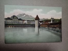 Ak antik Color Luzern Hotel Kapellbrücke