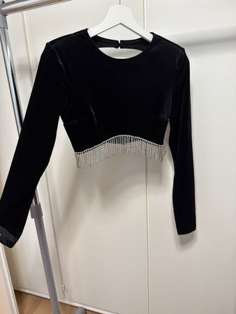 Bershka Samt-Top mit Fransen, Gr. S