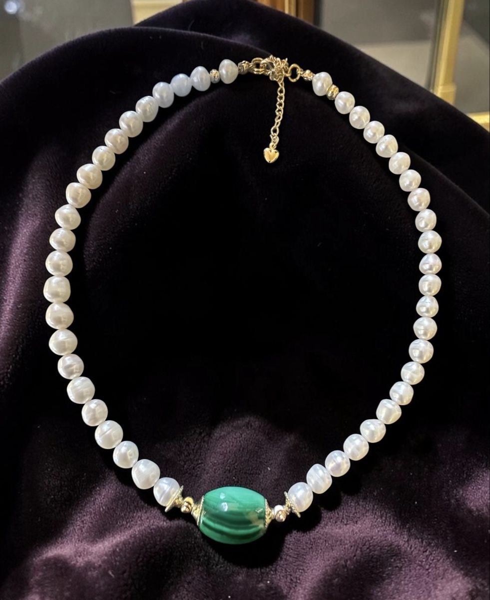 Catenine: Perlenkette mit Malachit , handgemachte, Sommer – Nuovo e nell'imballaggio originale da Kriens venduto da Hortensie6 2