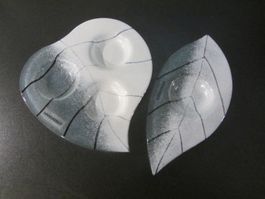 2 Teelichthalter Glas, Blatt, Handarbeit
