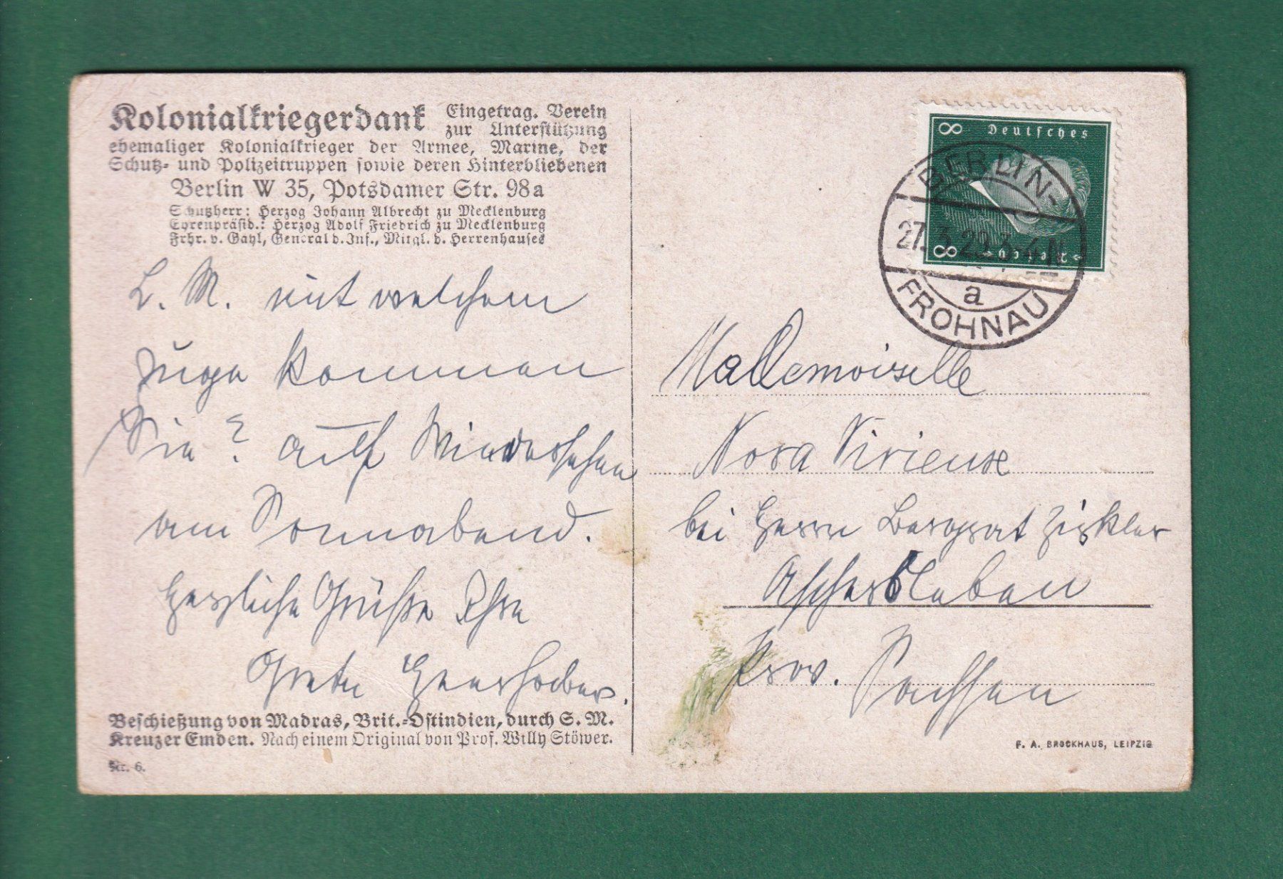 Cartoline postali: KOLONIALKRIEGERDANK - Schiff - 1929 – Usato da Pully venduto da nicecards-shop 1
