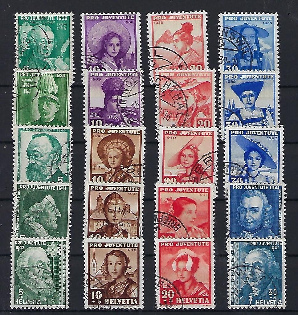 Tutti i francobolli: Pro Juventute 1938 - 1942 gestempelt   14869 – Usato da Lunden venduto da Animus999