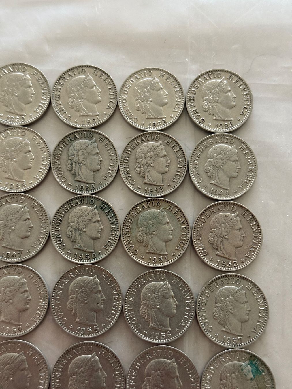 Alle Münzen: 36 x 20 Rappen  1907 - 1969 – Gebraucht aus Wallisellen von SWISS_SILVER1 2