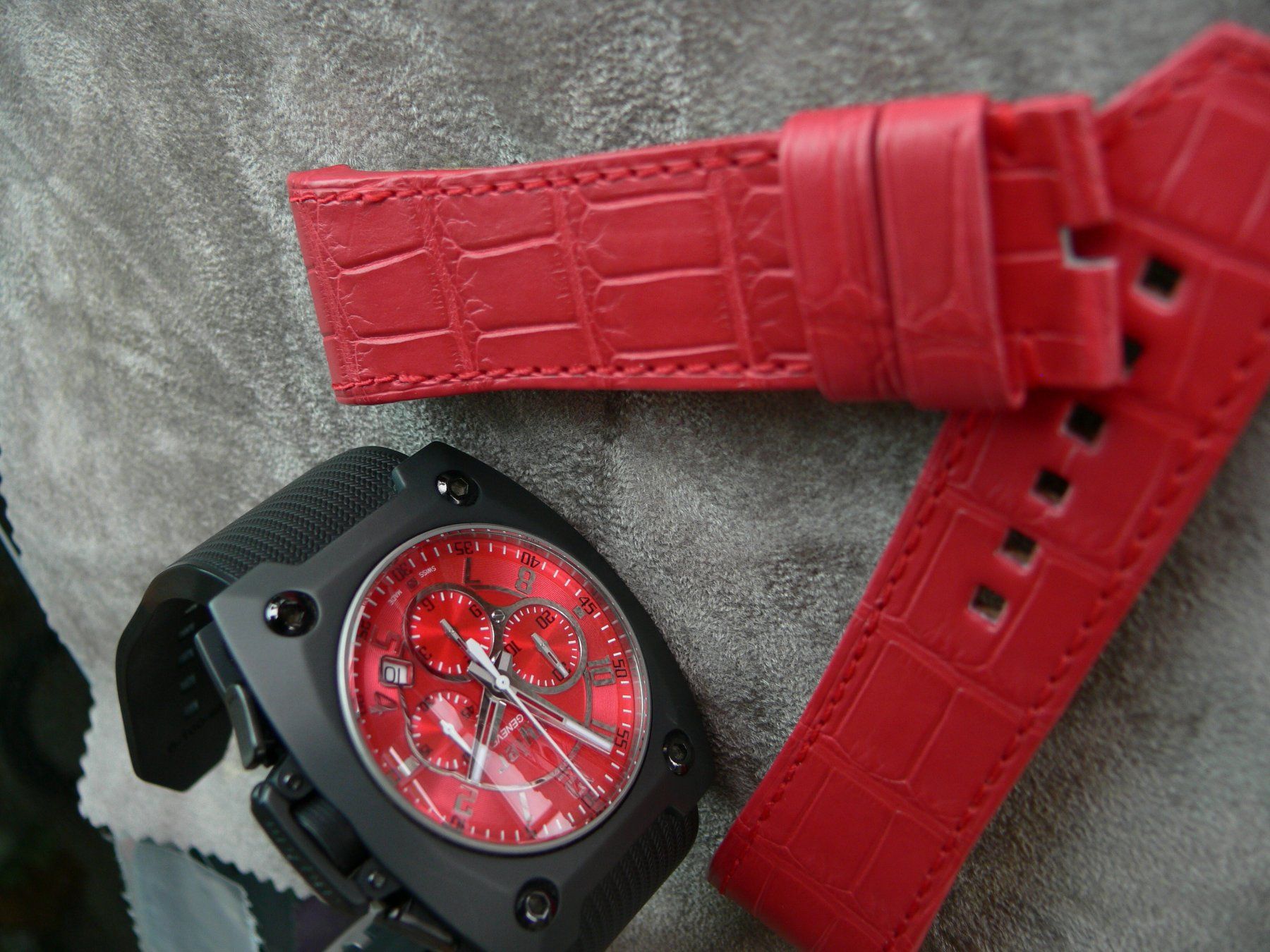Bracciali & Braccialetti: Wyler Code R Strap Belt Kroko-Band Rot Large - lange Grösse – Nuovo (secondo la descrizione) da Remigen venduto da Kelias 6