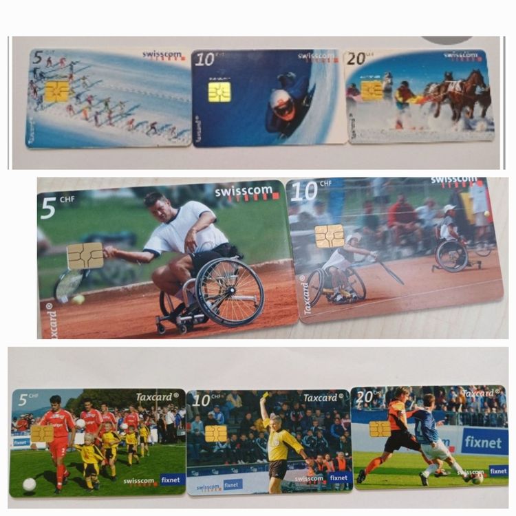 Swisscom Cartes de téléphone: 8x Taxkarten Invacare, Fussball, Wintersport – D'occasion à Walenstadt par emynmuil1