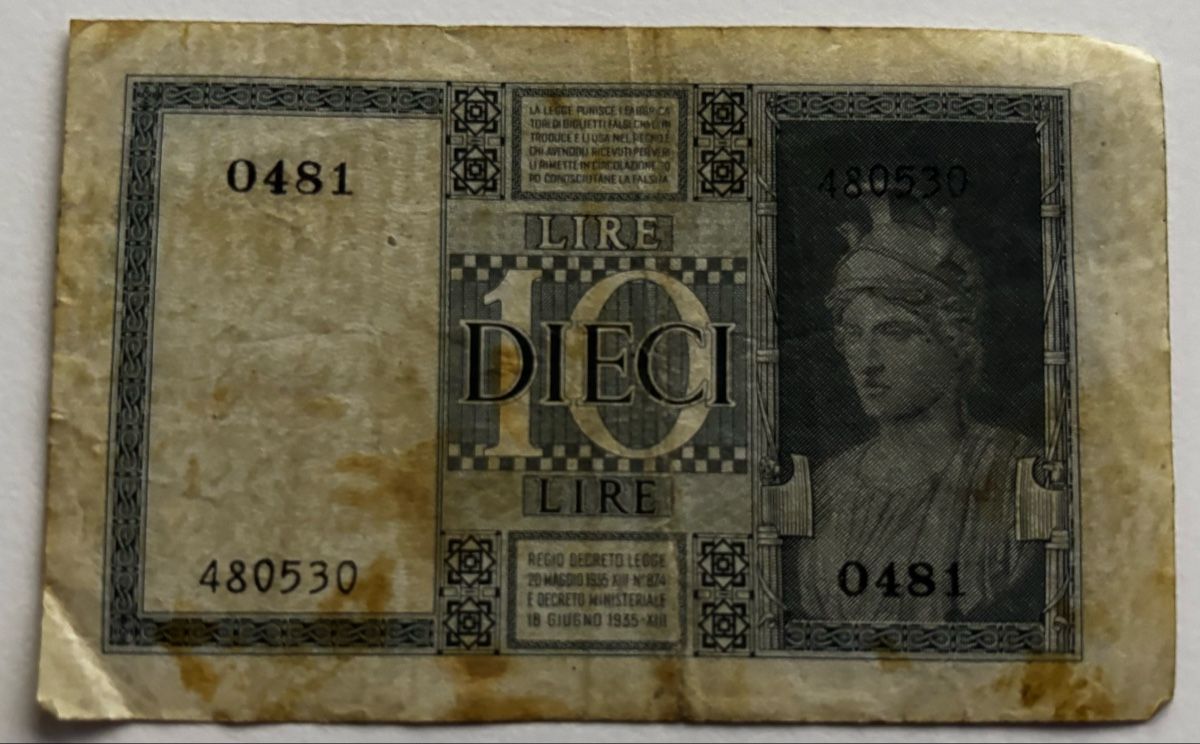 Banconote: Italien 10 Lire 1935 – Usato da Algetshausen venduto da Carrhard 1