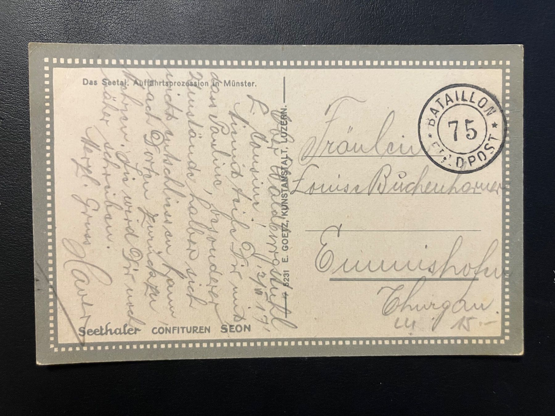 Cartoline postali: Seltene Feldpost Ansichtskarte, Bataillon 75 – Usato da Oberuzwil venduto da Paga77 1