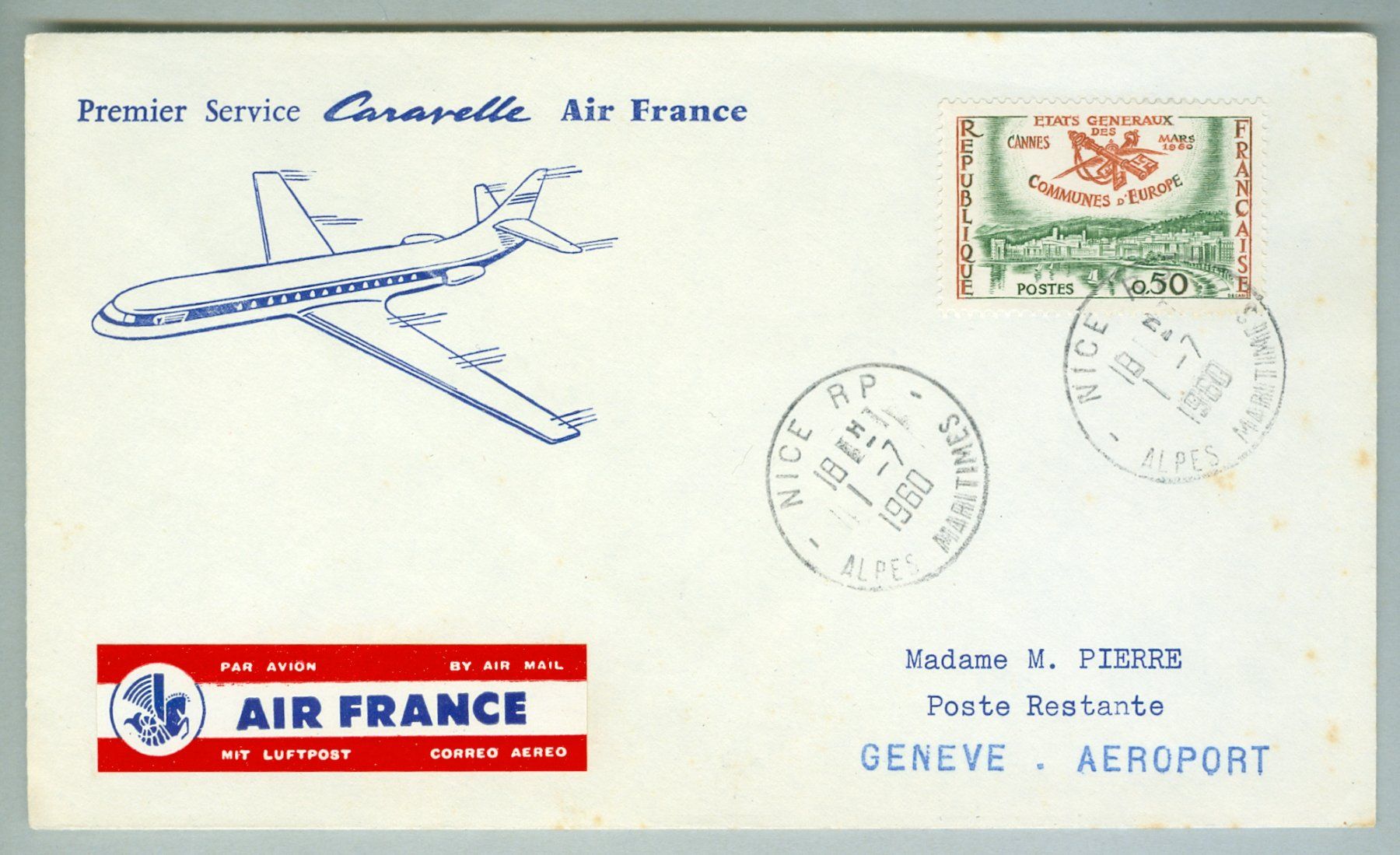Alle Briefmarken: 1960 Frankreich Flugpost RF – Gebraucht aus Zürich von yago-rot