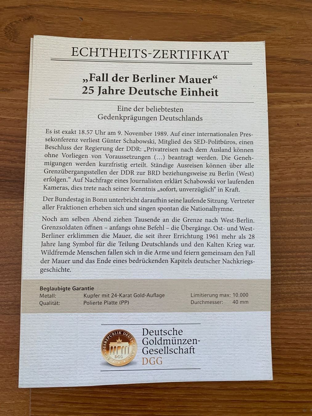 Medaglie: Gedenkprägung: Fall der Berliner Mauer - Deutsche Einheit – Usato da Edlibach venduto da RUW19 2