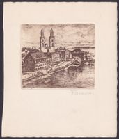 Stich vom Grossmünster Zürich, signiert
