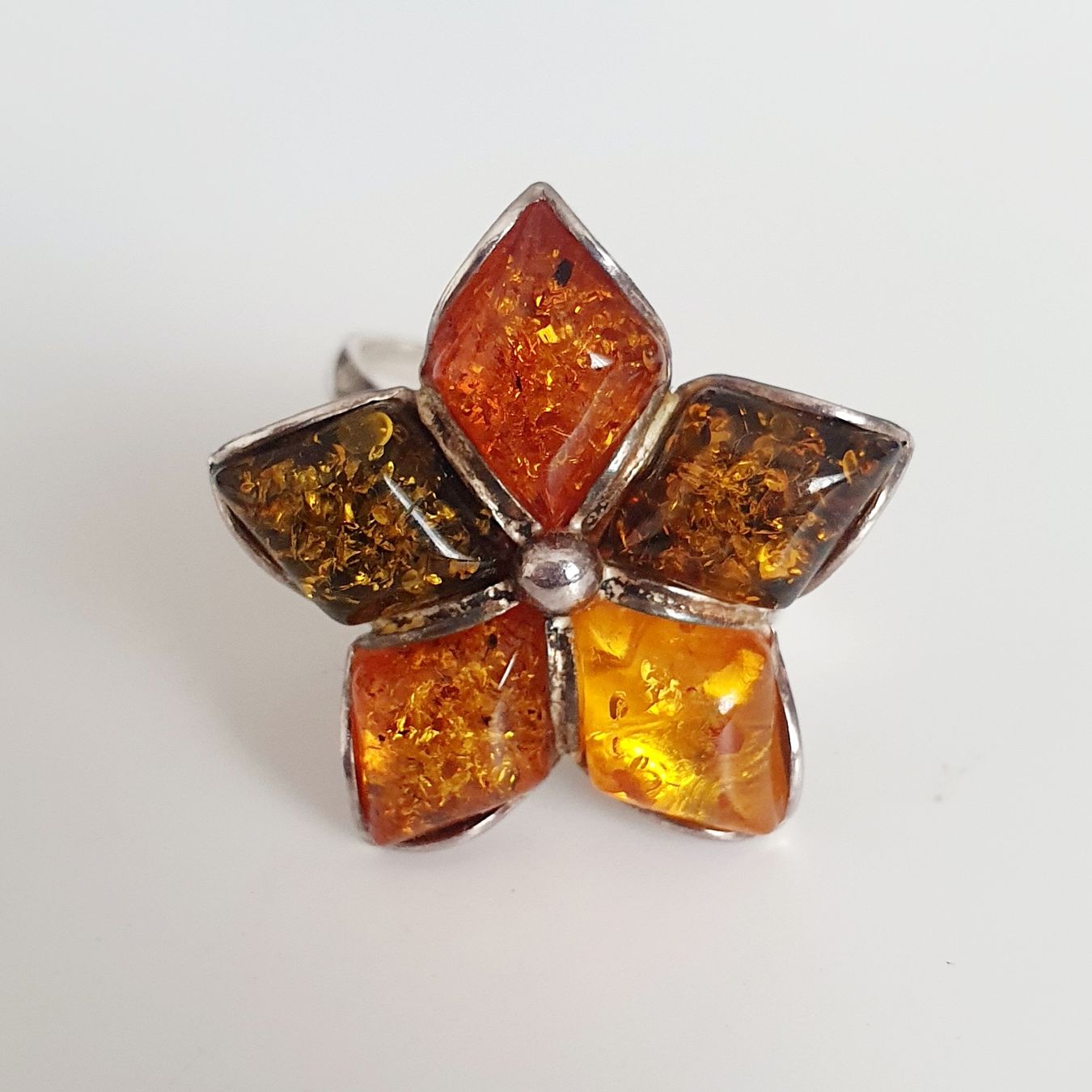 Anelli:  Bernstein-Ring in Form einer Blume in 925 silber gr 18,5 mm – Usato da Kreuzlingen venduto da Wunderkiste123 5