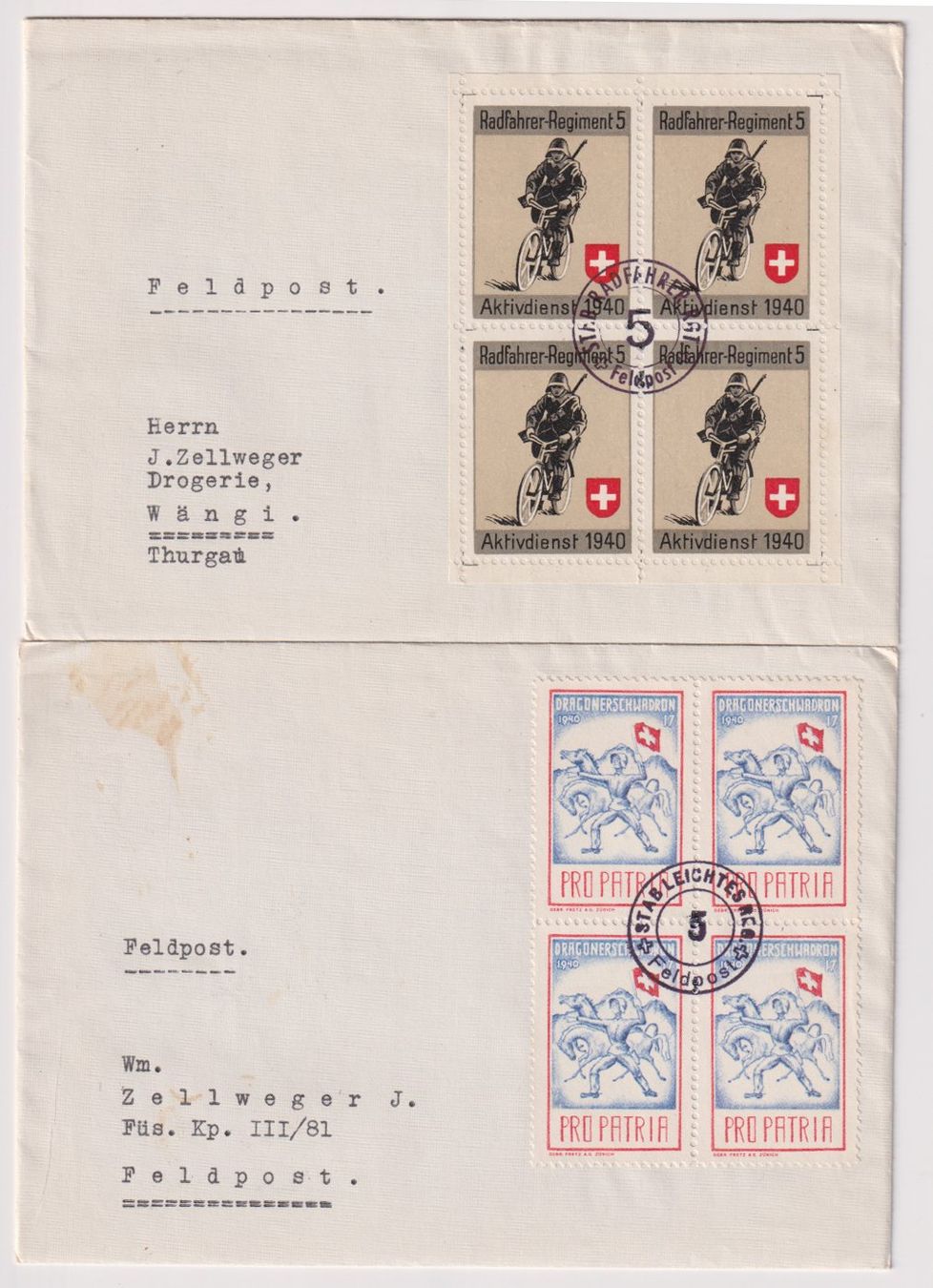Alle Briefmarken: Schweiz: 2 Briefe Soldatenmarken 2 WK – Gebraucht aus Eschlikon TG von PhilCon