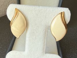 ✨Vintage Goldfarbe und Weiß-Email-Ohrringe