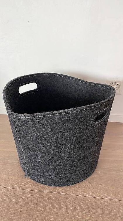 Schramm 2 Stück Filztaschen Mit Kunstledergriffen - Rundkorb In Dunkelgrau Oder Schwarz