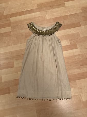 Gold Hawk Seidenkleid beige mit Perlen Grösse M