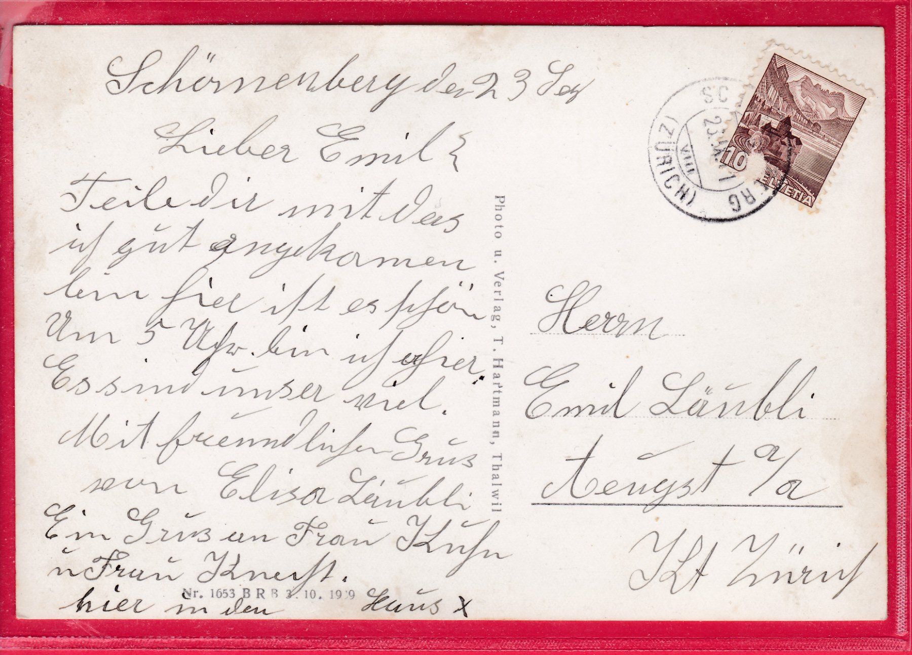 Cartoline postali: ERHOLUNGSHEIM SCHÖNENBERG, 23.9.1941 – Usato da Oberrieden venduto da Gebirgsstelze 1