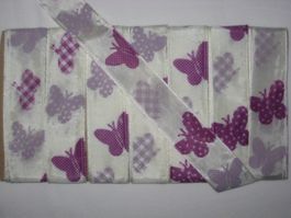 Band weiss mit cyclam/lila Schmetterlinge 2,5cm breit