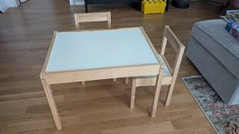 Kindertisch mit 2 Stühlen, weiß/Kiefer