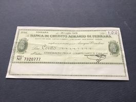 NOTGELD Italia 100 Lire  Ferrara 26 Luglio 1976