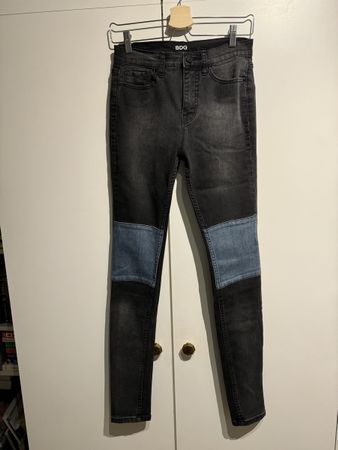 Jean BDG noir taille haute, style patchwork, 27W/33L