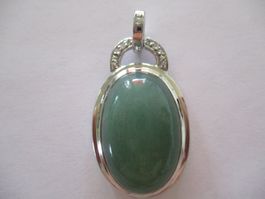 Anhänger oval mit grünem Stein Silber 925 ID geprägt