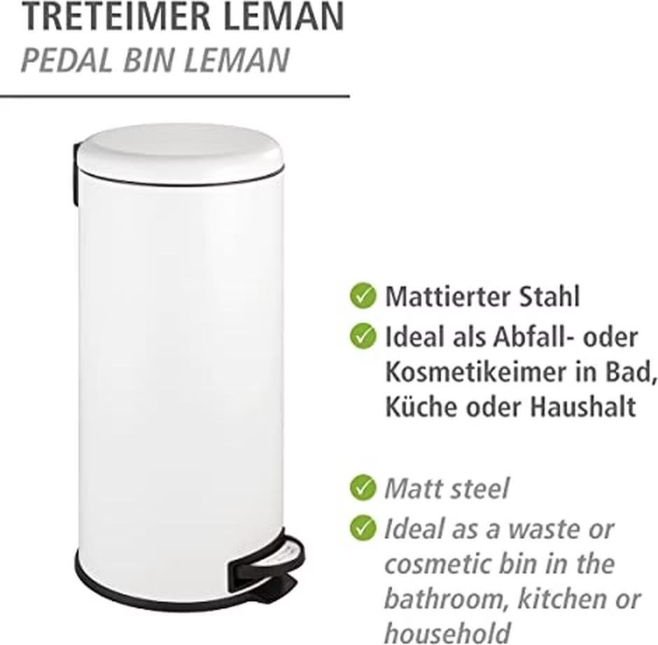 Wenko Cestini per rifiuti: Wenko Leman Abfalleimer 30 L weiss – Usato da Gerlikon venduto da smshb94 4