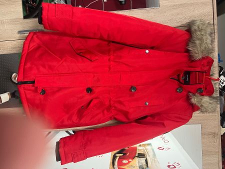 Winterjacke Damen rot mit Kapuze und Fell gebraucht