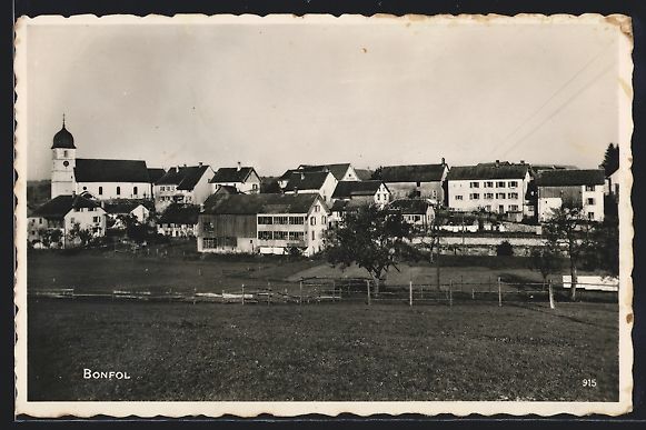 Cartoline postali: AK Bonfol, Ortspartie mit Kirche, 1931 – Usato da Berlin venduto da bartko-reher
