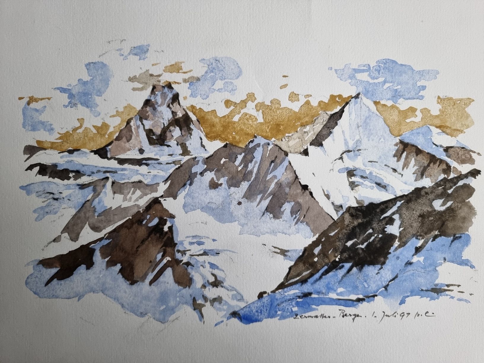 Dipinti: ZERMATTERBERGE AQUARELL SIGNIERT DATIERT – Usato da Gersau venduto da grafik-kunst 1